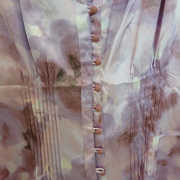 SILKY floral purple button down blouse size small fairy / cottage core / vintage - Picture 4 of 4
